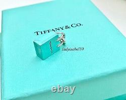 Tiffany & Co. Sterling Silver Shopping Bag Blue Enamel Charm Pendant Gift Box 2Y