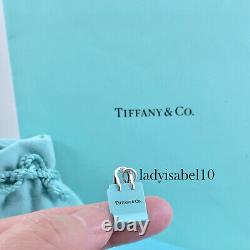 Tiffany & Co. Sterling Silver Shopping Bag Blue Enamel Charm Pendant Gift Box 2Y