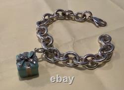 Tiffany & Co Sterling Silver Tiffany Blue Enamel Gift Present Charm Bracelet