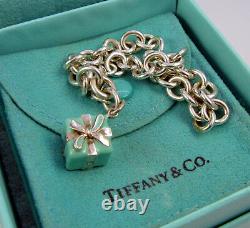 Tiffany & Co Sterling Silver Tiffany Blue Enamel Gift Present Charm Bracelet