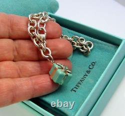 Tiffany & Co Sterling Silver Tiffany Blue Enamel Gift Present Charm Bracelet