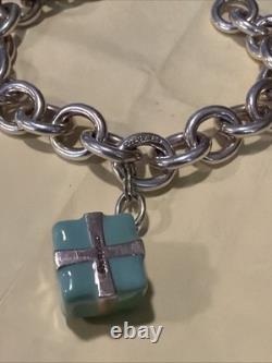 Tiffany & Co Sterling Silver Tiffany Blue Enamel Gift Present Charm Bracelet