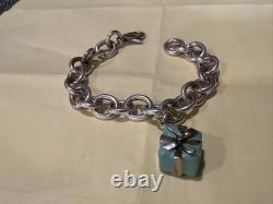 Tiffany & Co Sterling Silver Tiffany Blue Enamel Gift Present Charm Bracelet