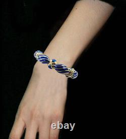 Tiffany & Co. Vintage 50's 18K Yellow Gold Blue Enamel Large Antique BRACELET