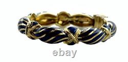 Tiffany & Co. Vintage 50's 18K Yellow Gold Blue Enamel Large Antique BRACELET