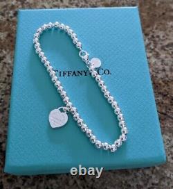 Tiffany & Co. Women's Bracelet 925 Sterling Silver Blue Heart Tag Bead 7 NIB