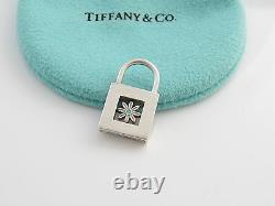 Tiffany RARE Silver Blue Enamel Daisy Padlock Pendant 4 Necklace Bracelet