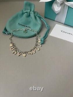 Tiffany Retired Silver Love Notes Charm Bracelet 6.75 New in Box with straw