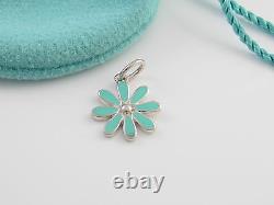 Tiffany Silver RARE Blue Enamel MINT Daisy Charm Pendant 4 Necklace / Bracelet