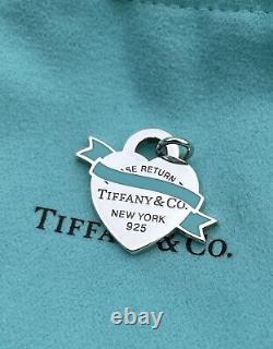 Tiffany & co return to tiffany blue enamel Heart Banner charm necklace bracelet