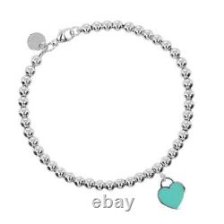 Tliffany & Co. Return To Bule Enamel Heart Tag Bead Bracelet 7