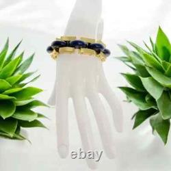 Tory Burch Chunky Statement Gold Tone Bracelet in Blue Enamel Inlay