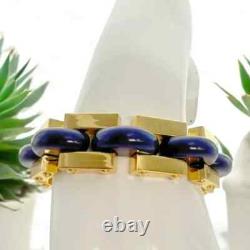 Tory Burch Chunky Statement Gold Tone Bracelet in Blue Enamel Inlay