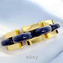 Tory Burch Chunky Statement Gold Tone Bracelet in Blue Enamel Inlay