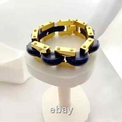 Tory Burch Chunky Statement Gold Tone Bracelet in Blue Enamel Inlay