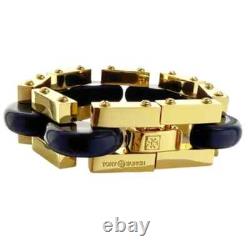 Tory Burch Chunky Statement Gold Tone Bracelet in Blue Enamel Inlay. Retail $299