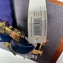 Tory Burch Logo Link Chunky Bangle Bracelet Blue Gold Enamel Chain NWT MSRP $299