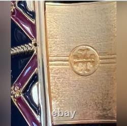Tory Burch Vintage Navy Blue Red Gold Geometric Enamel Metal Cuff Bracelet