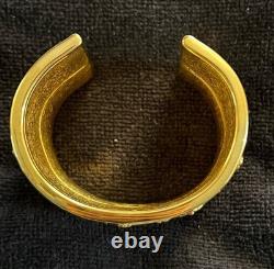 Tory Burch Vintage Navy Blue Red Gold Geometric Enamel Metal Cuff Bracelet