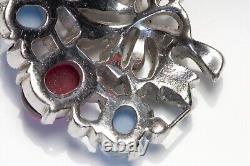 Trifari 1940's Alfred Philippe Blue Red Cabochon Glass Leaf Enamel Bracelet