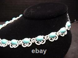 Trifari Crown Mark Necklace Bracelet White Enamel Faux Turquoise Blue Sets NICE