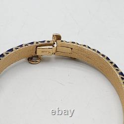 Trifari Mogul Style Blue Enamel Gold Tone Bangle Bracelet With Safety Chain