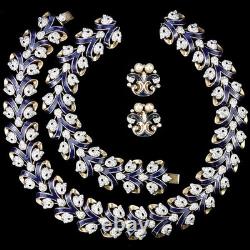 Trifari Philippe Empress Eugenie Blue Enamel Bows Necklace Bracelet Earrings Set