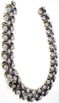 Trifari Philippe Empress Eugenie Blue Enamel Bows Necklace Bracelet Earrings Set