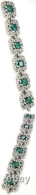 Trifari Philippe Pave Faceted Emeralds Blue Enamel Scrolls Flowers Wide Bracelet