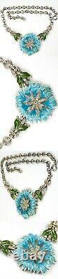 Trifari Philippe Rue de la Paix Pale Blue Flower Necklace, Bracelet Earrings Set
