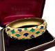 Trifari Signed Vintage Elegant Bracelet Matte Gold Blue Green Leopard Enamel