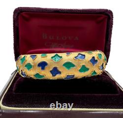 Trifari Signed Vintage Elegant Bracelet Matte Gold Blue Green Leopard Enamel