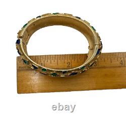 Trifari Signed Vintage Elegant Bracelet Matte Gold Blue Green Leopard Enamel