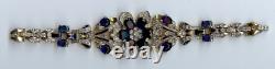 Trifari Vintage Empress Eugenie Blue Rhinestone Enamel Gold Pave Flower Bracelet