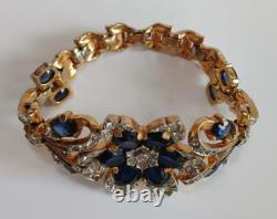 Trifari Vintage Empress Eugenie Blue Rhinestone Enamel Gold Pave Flower Bracelet Trifari Vintage Empress Eugenie Blue Rhinestone Enamel Gold Pave Flower Bracelet
