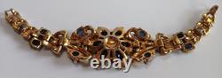 Trifari Vintage Empress Eugenie Blue Rhinestone Enamel Gold Pave Flower Bracelet
