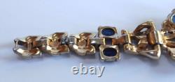 Trifari Vintage Empress Eugenie Blue Rhinestone Enamel Gold Pave Flower Bracelet