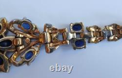 Trifari Vintage Empress Eugenie Blue Rhinestone Enamel Gold Pave Flower Bracelet