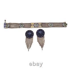 Turkish Anatoli Jewelry Blue Enamel & Sterling Silver Earrings & Bracelet Set