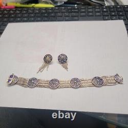 Turkish Anatoli Jewelry Blue Enamel & Sterling Silver Earrings & Bracelet Set