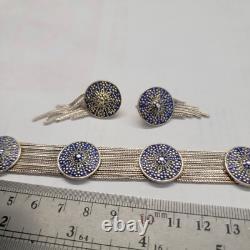 Turkish Anatoli Jewelry Blue Enamel & Sterling Silver Earrings & Bracelet Set
