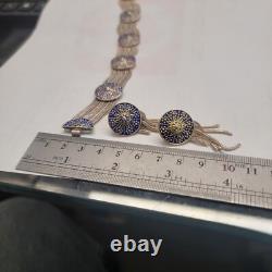 Turkish Anatoli Jewelry Blue Enamel & Sterling Silver Earrings & Bracelet Set