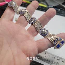 Turkish Anatoli Jewelry Blue Enamel & Sterling Silver Earrings & Bracelet Set