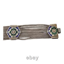 Turkish Anatoli Jewelry Blue Enamel & Sterling Silver Earrings & Bracelet Set