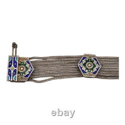 Turkish Anatoli Jewelry Blue Enamel & Sterling Silver Earrings & Bracelet Set