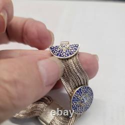 Turkish Anatoli Jewelry Blue Enamel & Sterling Silver Earrings & Bracelet Set