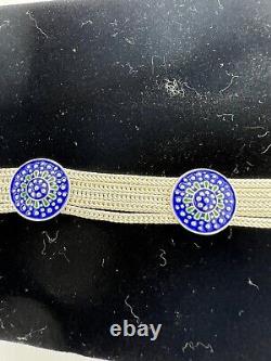 Turquoise Blue Green Enamel Flower sterling silver 925 bracelet