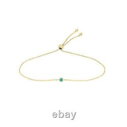 Turquoise Enamel Disc Bracelet 14K Solid Gold Adjustable Bolo Bracelet Women