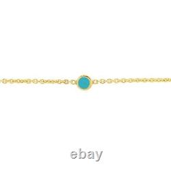 Turquoise Enamel Disc Bracelet 14K Solid Gold Adjustable Bolo Bracelet Women
