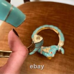 Turquoise Enamel and Rhinestone Elephant Hinged Bracelets